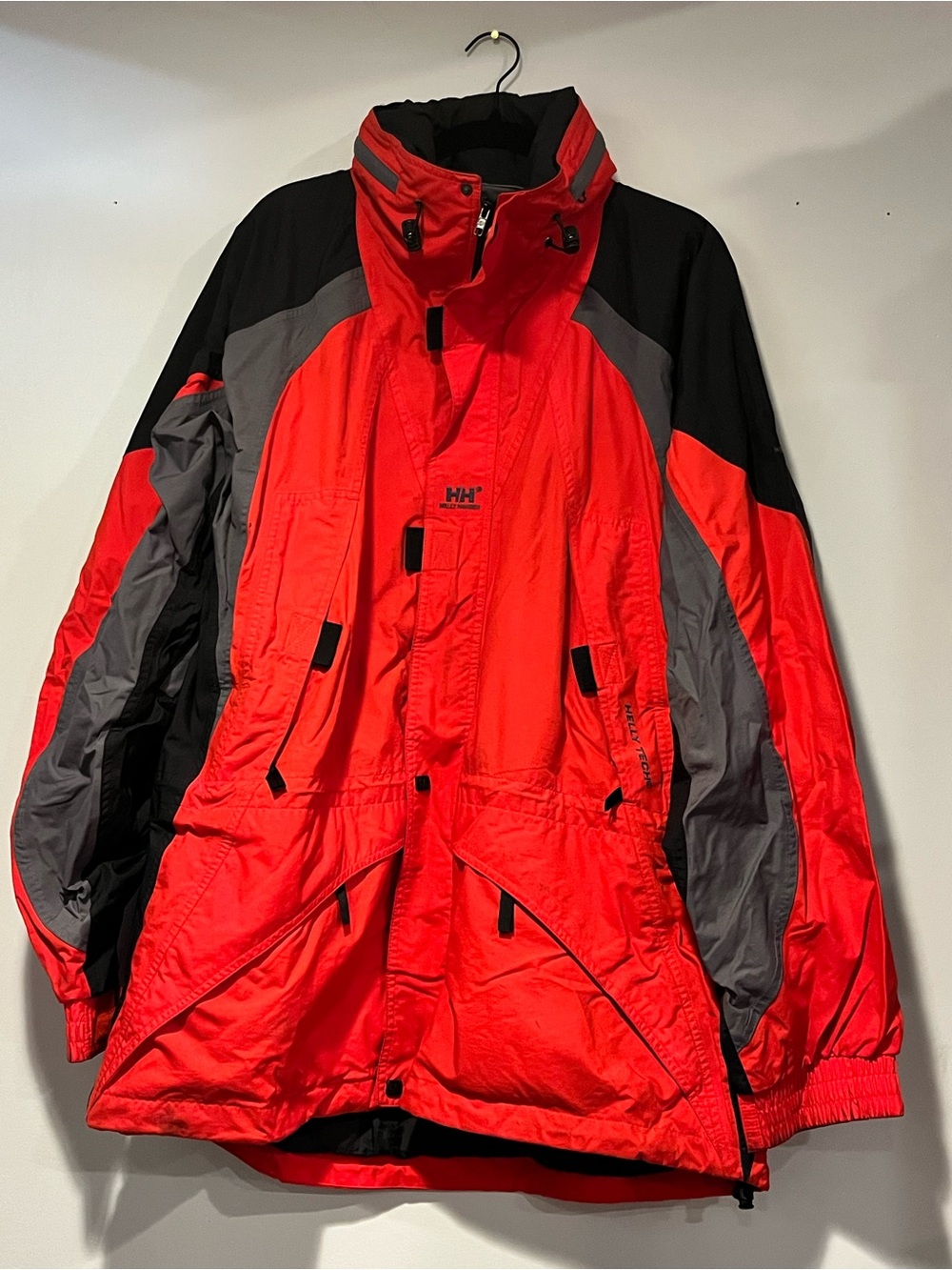 90's Helly Hansen Men’s Red and Gray Waterproof Jacket
